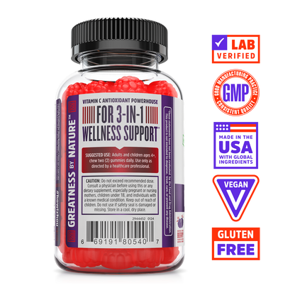 Elder-Mune Elderberry Gummies by Zhou Nutrition offer immune support with vitamin C and elderberry extract.