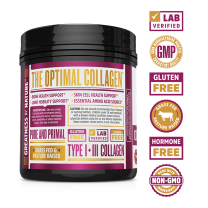Zhou Nutrition Collagen Peptides: grass-fed, lab verified, GMP, gluten free, hormone free, and non-GMO container.