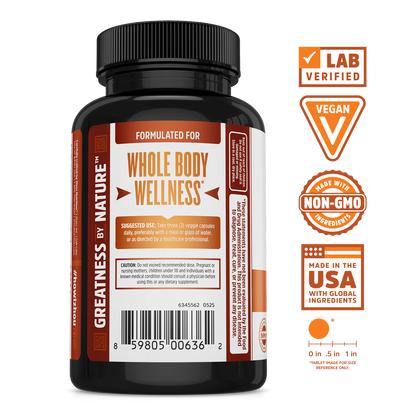 Zhou Nutrition Turmeric supplement: vegan, non-GMO capsules, lab verified, made in the USA for whole body wellness.