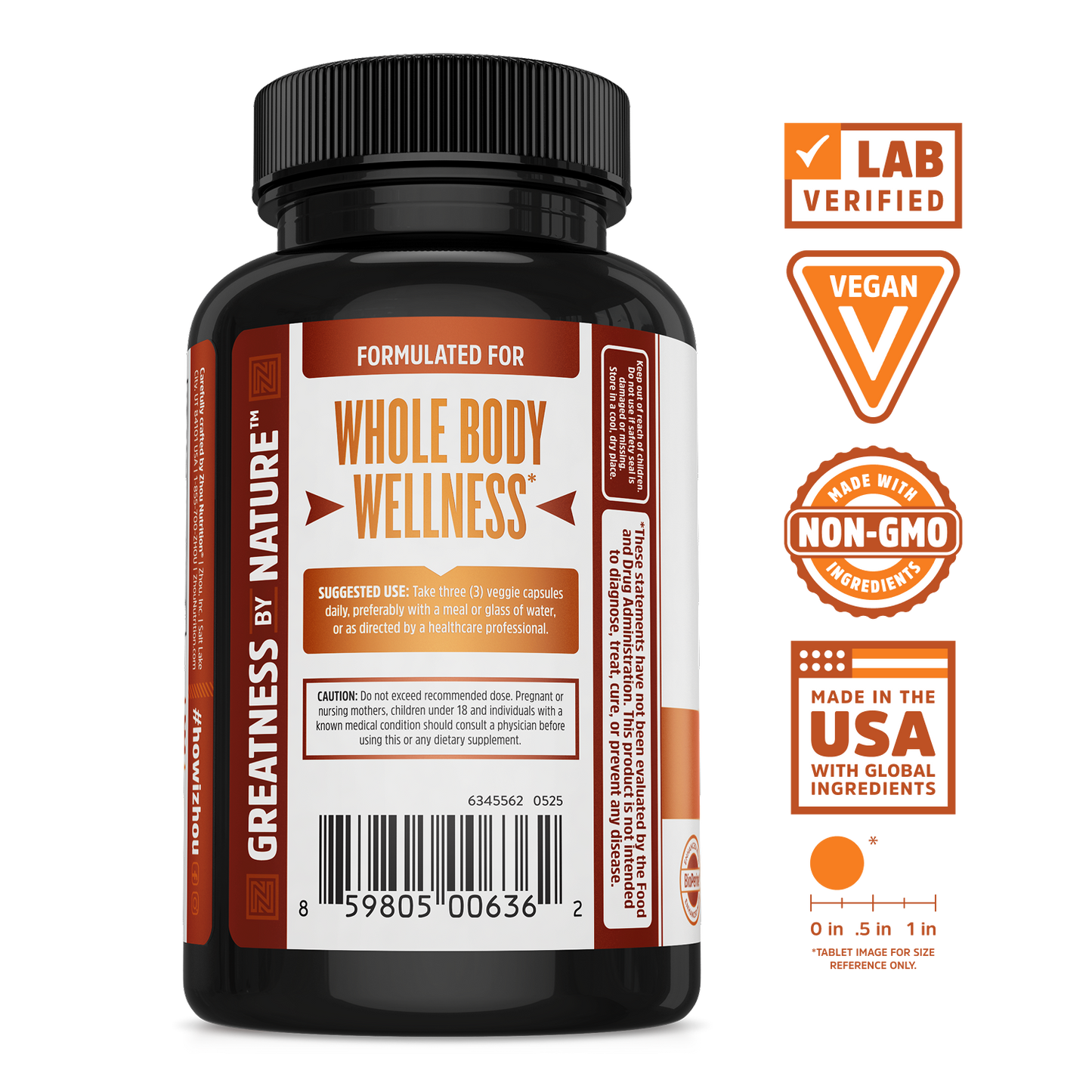 Zhou Nutrition Turmeric supplement: vegan, non-GMO capsules, lab verified, made in the USA for whole body wellness.