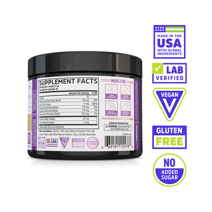Zhou Nutrition Hydro-Fuel: magnesium hydration, USA made, lab verified, vegan, gluten free, no added sugar.
