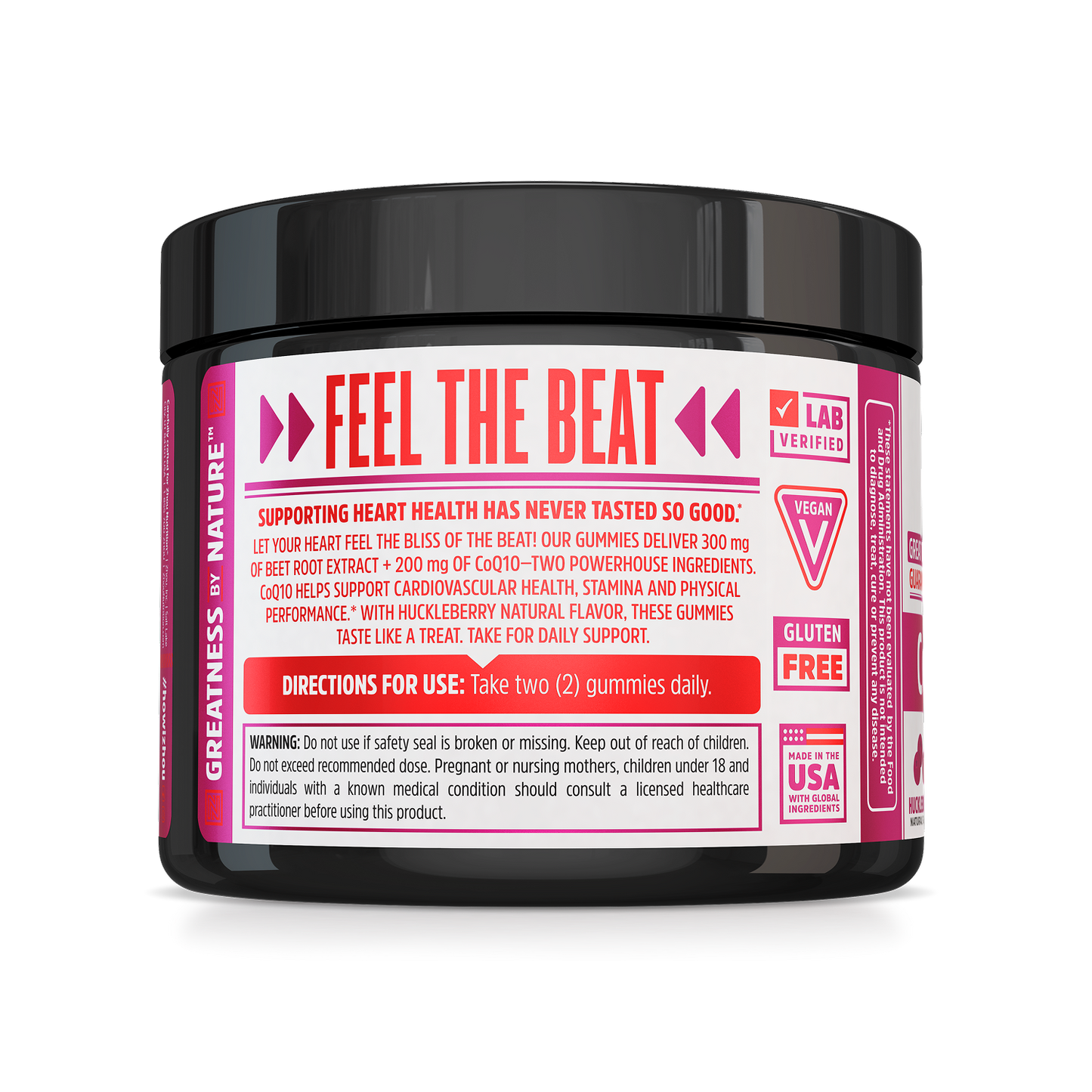 A black container of Zhou Nutrition CoQBeet vegan, gluten-free heart health gummies with CoQ10 on the label.