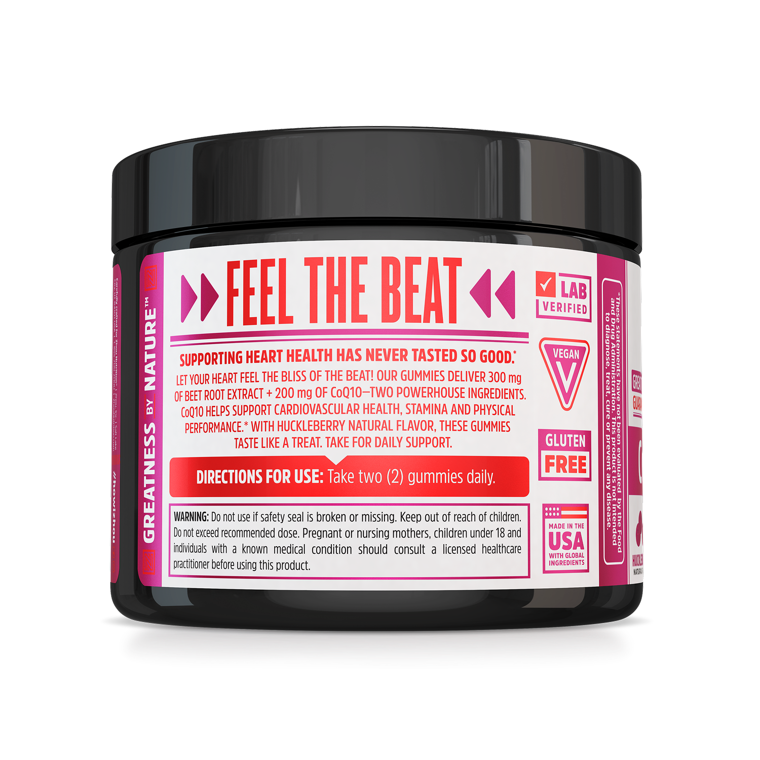 A black container of Zhou Nutrition CoQBeet vegan, gluten-free heart health gummies with CoQ10 on the label.
