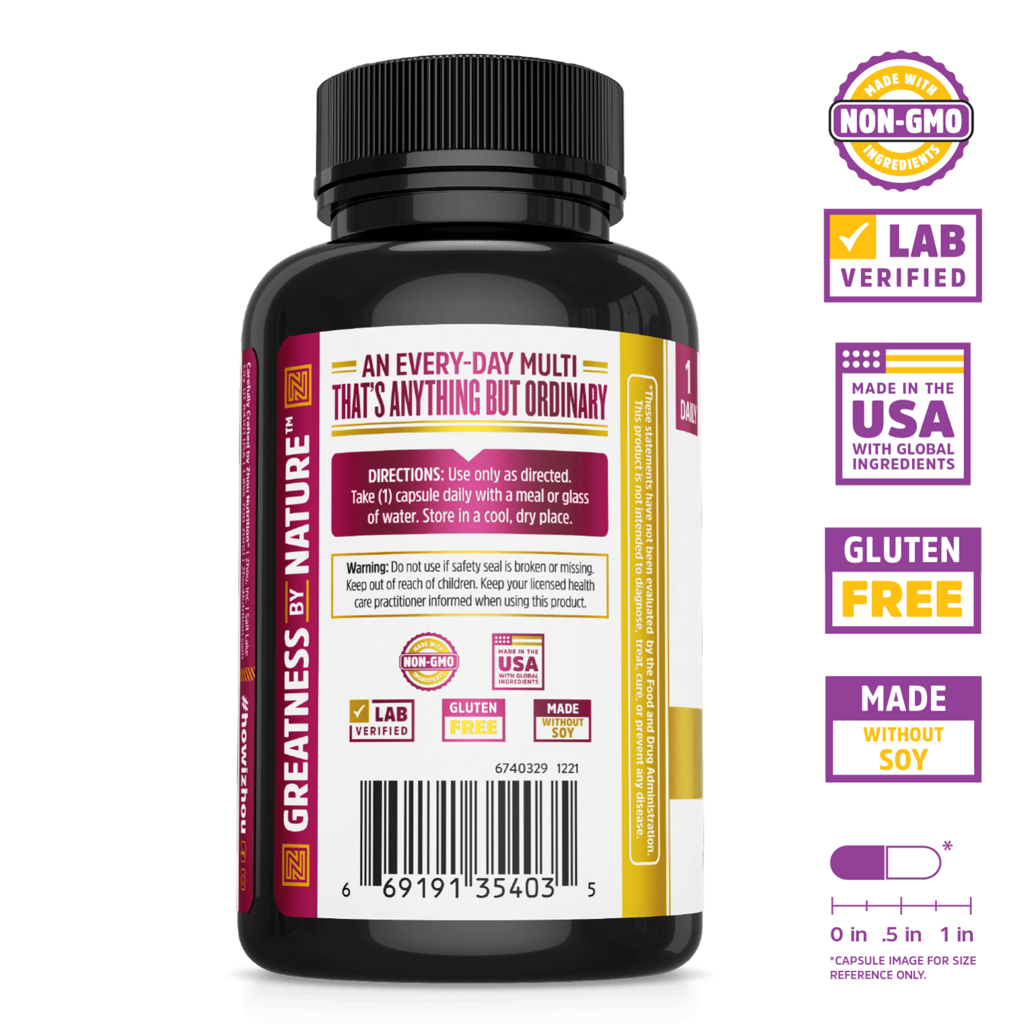Zhou Nutrition Daily Boost: Vegan multivitamin for immune support, non-GMO, lab verified, gluten free, made in the USA.