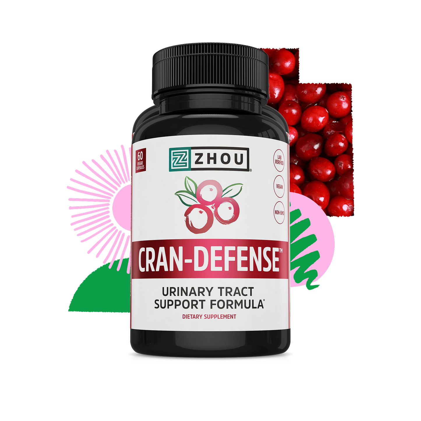 Zhou Nutrition Cran-Defense offers urinary tract support with D-mannose and cranberries.