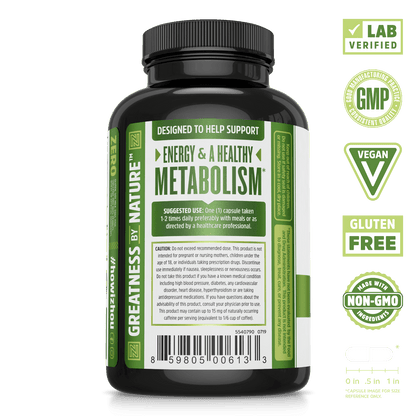 Green Tea Supplement for Gentle Caffeine. Lab verified, good manufacturing practices, vegan, gluten free, made with non-GMO ingredients