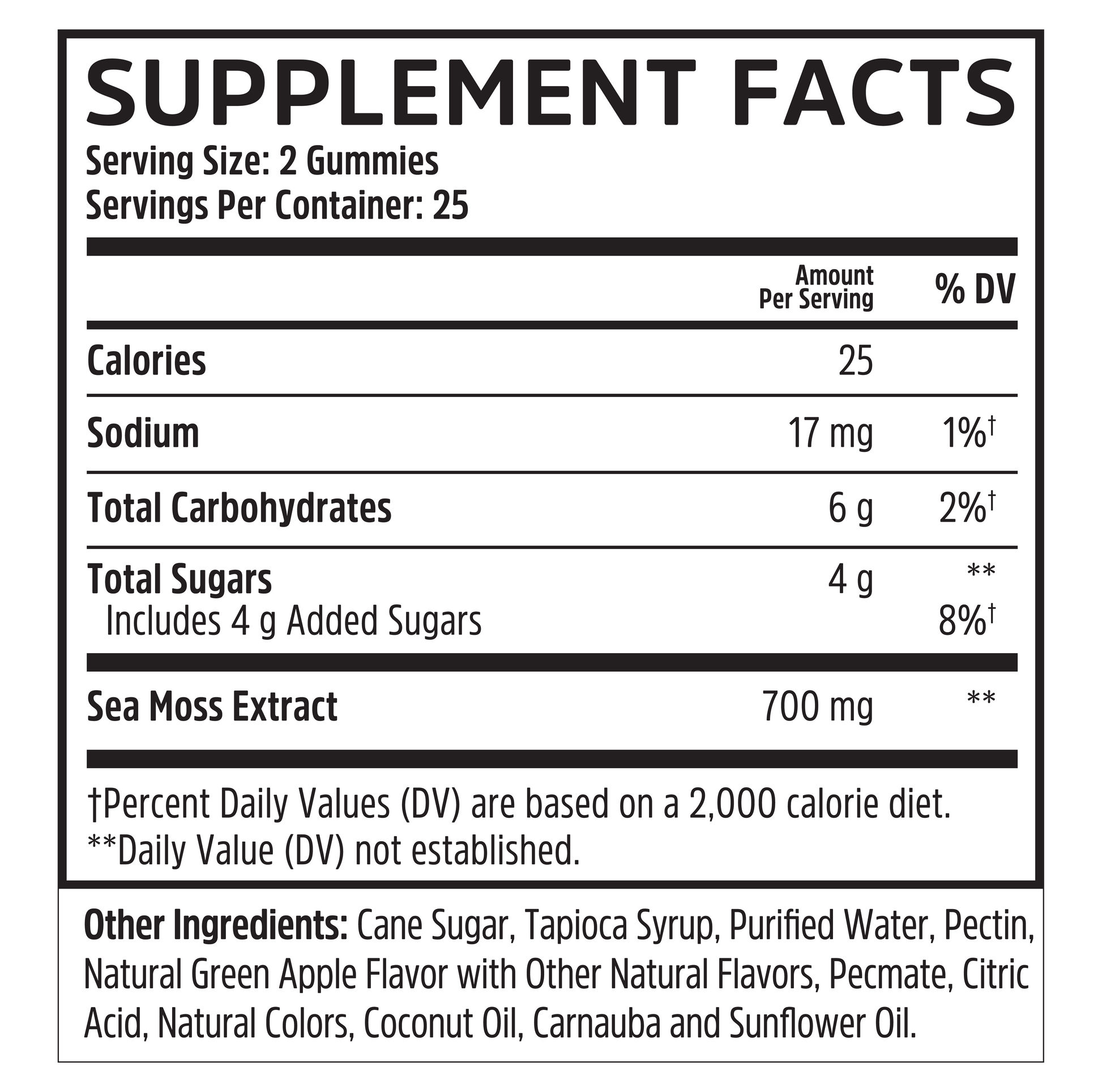 Zhou Nutrition Irish Sea Moss Gummies: Supplement Facts, serving size, nutrients, extract, and wellness ingredients.