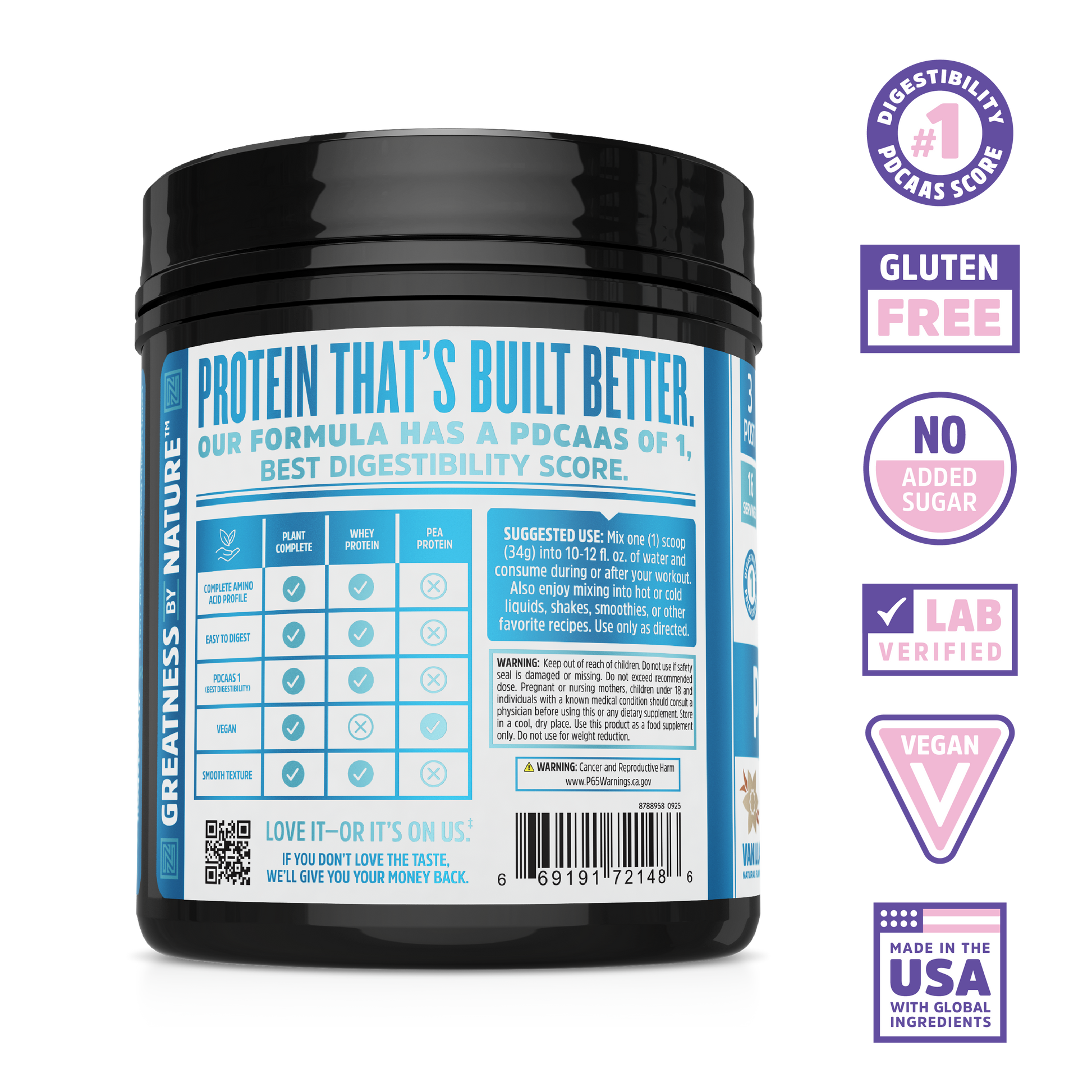 Zhou Nutrition Plant Complete: vegan protein powder with nutrition facts, certifications, and full amino acid profile.