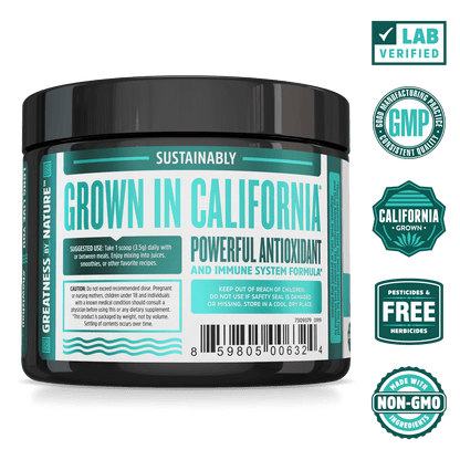 Zhou Nutrition 100% Vegetarian Spirulina Powder. Lab verified, good manufacturing practices, california grown, pesticides & herbicides free, made with non-GMO ingredients