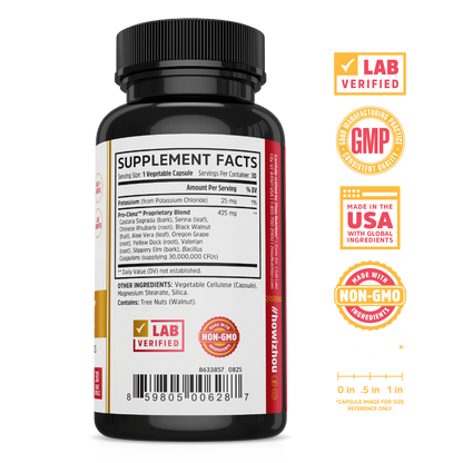 Pro-Clenz by Zhou Nutrition: black bottle with Supplement Facts label, great detox supplement for cleanse and wellness.