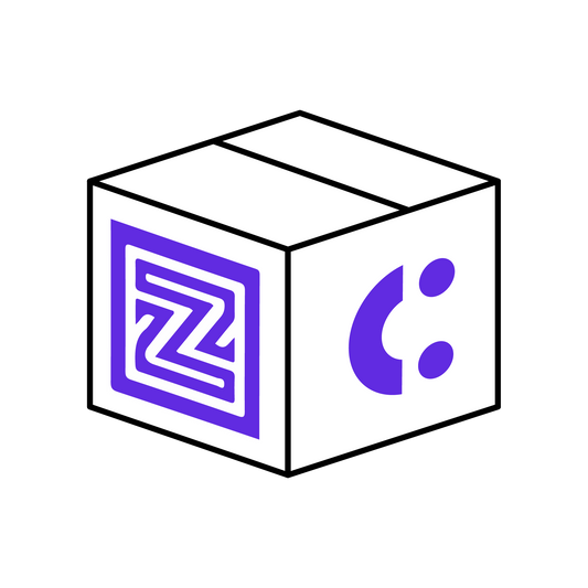 A Corso Delivery Guarantee box with a purple ZZ symbol and a purple abstract pattern, featuring Shipping Insurance.